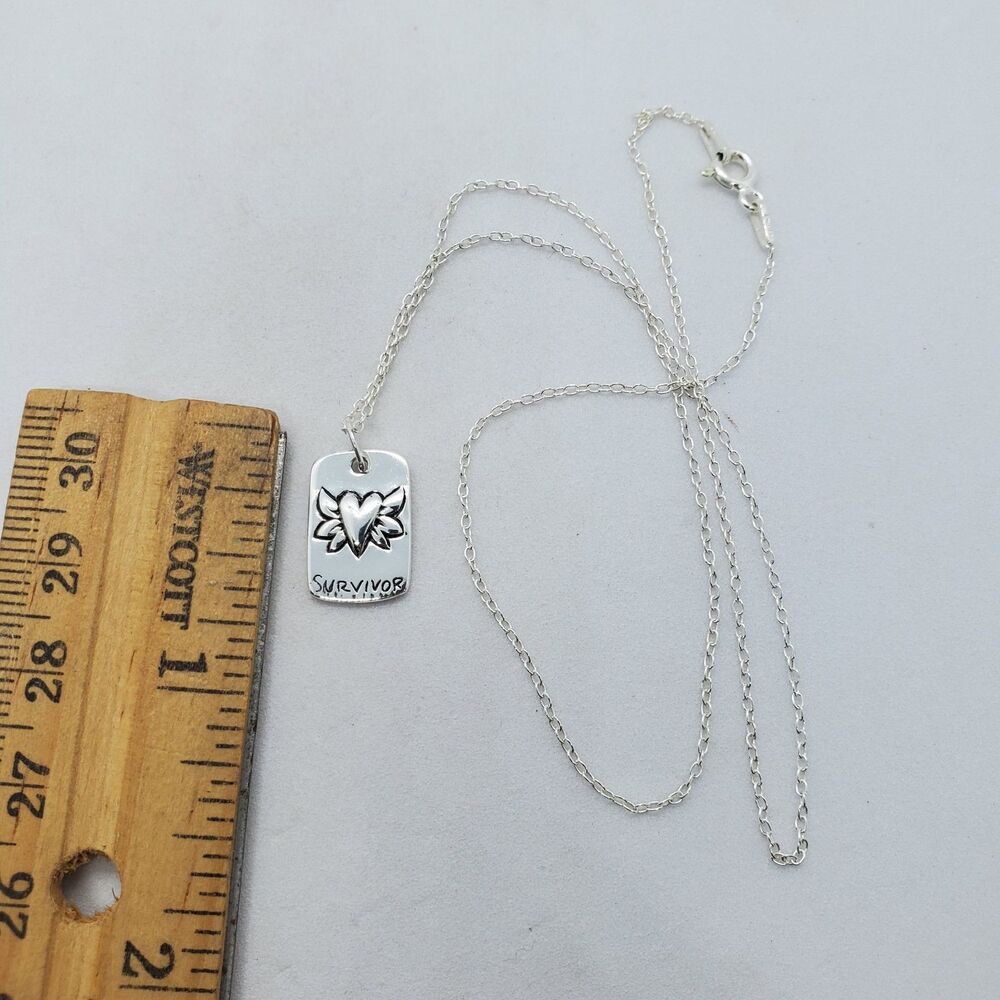 Sterling Silver 16" Survivor Heart with Wings Necklace 925